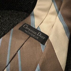 Christian Dior Monsieur Brown, Cream & Blue Striped Tie